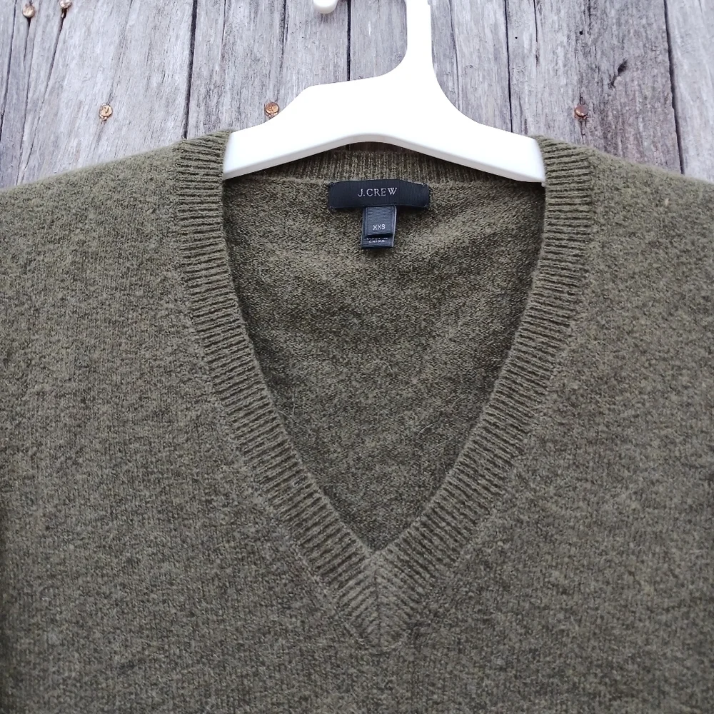 J. Crew‎ Sz XXS V-Neck Front-Pocket Forest Green Tunic Sweater in Supersoft Yarn